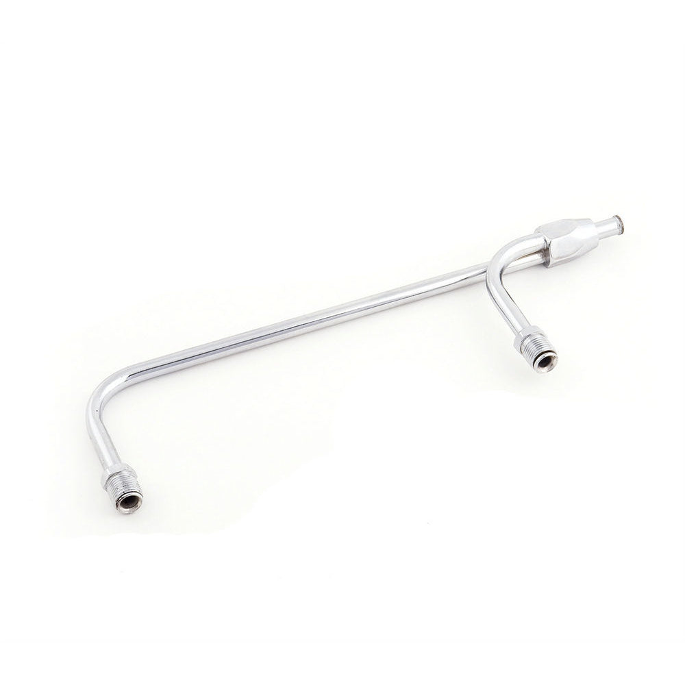 Chrome Dual Inlet Fuel Line For 4150 Carburetor - 5/8-18 Outlets, 3/8 Inlet, Steel