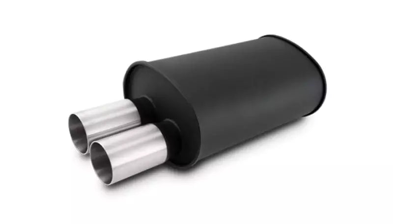 Vibrant STREETPOWER Blk Oval Muffler w/Dual Offset Tip 3in Inlet ID 3in Tip OD 9.5in x 6.75in x 15in main image 1