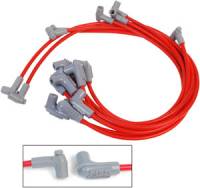 MSD - MSD Race Tailored Super Conductor Plug Wire Set - (Red) - Fits All SB Chevy w/ Low Profile Distributor (#MSD84697/84997/8558) w/ Wires Below Headers, Exhaust Manifold - 90 Distributor Boots & Terminals