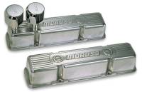 Moroso Performance Products - Moroso Die-Cast Aluminum Valve Covers - Polished SB Chevy - Tall Design - Two Breather Tubes