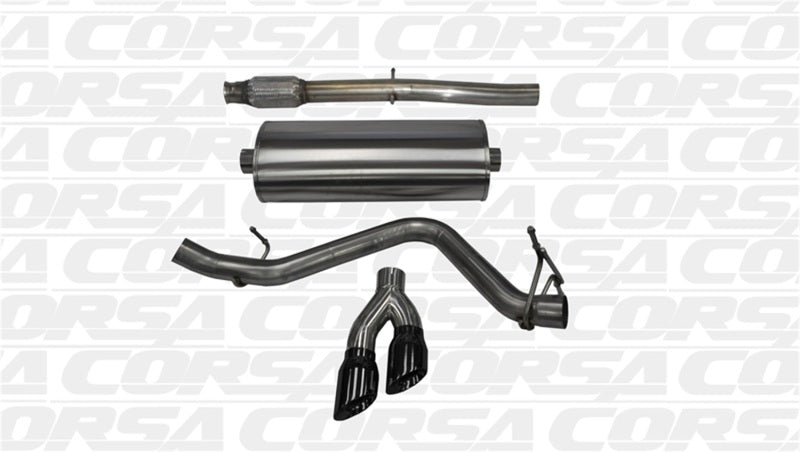 Corsa Sport Cat-Back Exhaust System - 3 in Diameter - Single 4 in Dual Tip - Black Pro-Series Tips - 5.3 L - GM V8 - GM Fullsize Truck 2014-18