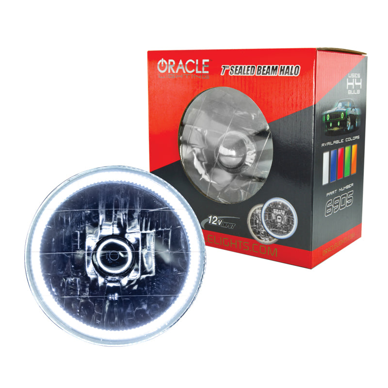 Oracle Lighting Sealed Beam Headlight - 7 in OD - Halo LED Ring - Requires H4 Bulb - Glass /  - White - Universal