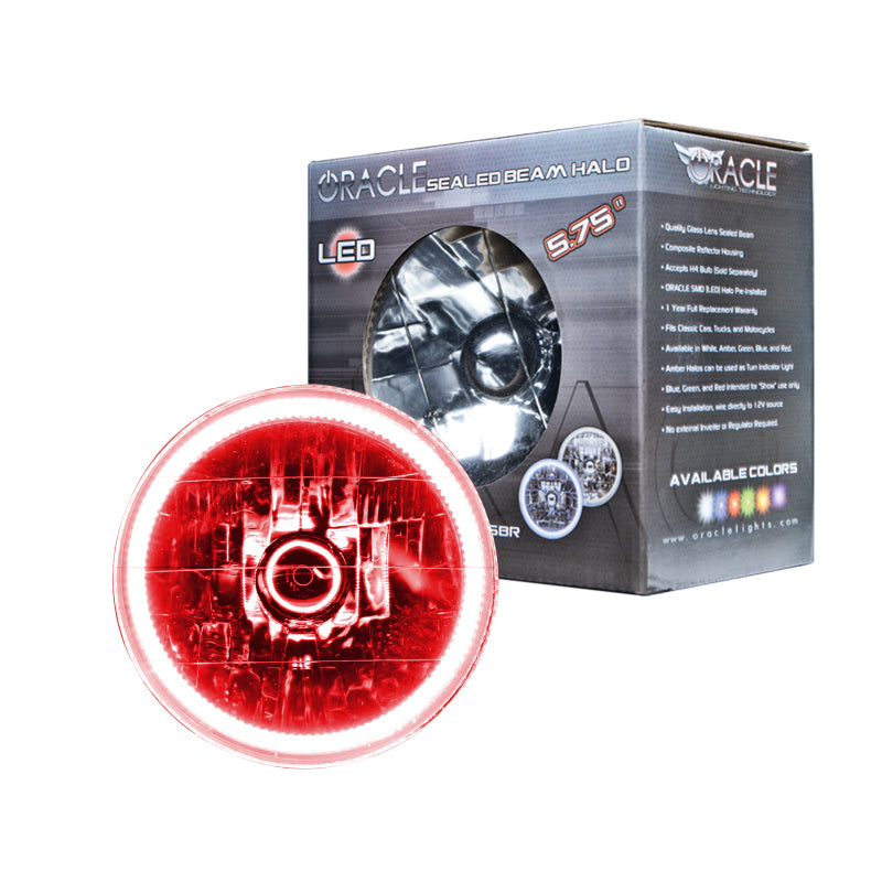 Oracle Lighting Sealed Beam Headlight - 5.75 in OD - Halo LED Ring - Requires H4 Bulb - Glass /  - Red - Universal