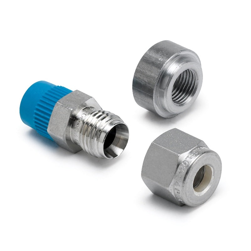 Auto Meter Pyrometer Probe Fitting - 0.25" Compression To 1/8" NPT Connector Fitting and Mating 1/8" NPT Weld Fitting