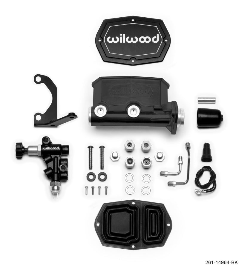 Wilwood Compact Master Cylinder - 1-1/8" Bore - 1.100" Stroke - Integral Reservoir - Proportioning Valve Included - Aluminum - Black Paint