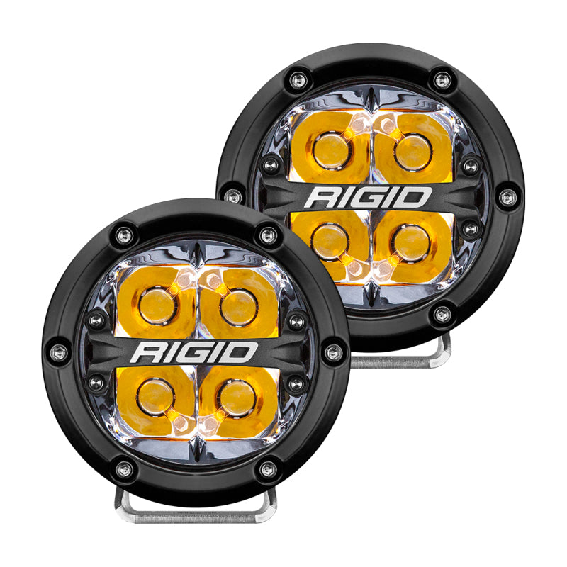 Rigid Industries 360 Series LED Fog / Spot Light Assembly - 4 LEDs - Amber - 4 in Diameter - Surface Mount - Black (Pair)