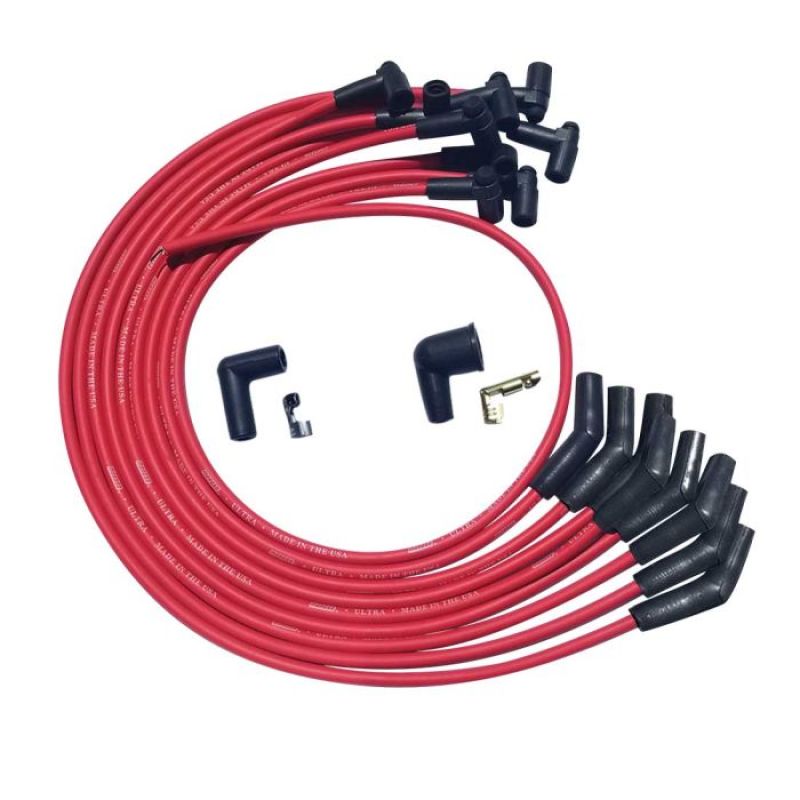 Moroso Ultra Spiral Core 8 mm Spark Plug Wire Set - Red - 135 Degree Plug Boots - HEI Style Terminal - Over The Valve Cover - Big Block Chevy