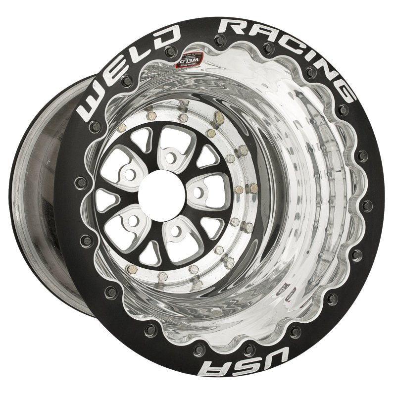 Weld Racing V-Series 16 x 16 in Wheel - 4.000 in Backspace - 5 x 4.75 in Bolt Pattern - Double Beadlock - Black Anodized / Machined Center - Polished Lip