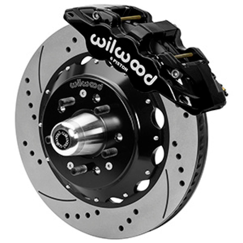 Wilwood AERO6 Big Brake Front Brake System - 6 Piston Caliper - 14.00 in Drilled/Slotted Iron Rotor - Offset - Stainless - Black - GM G-Body 1980-87