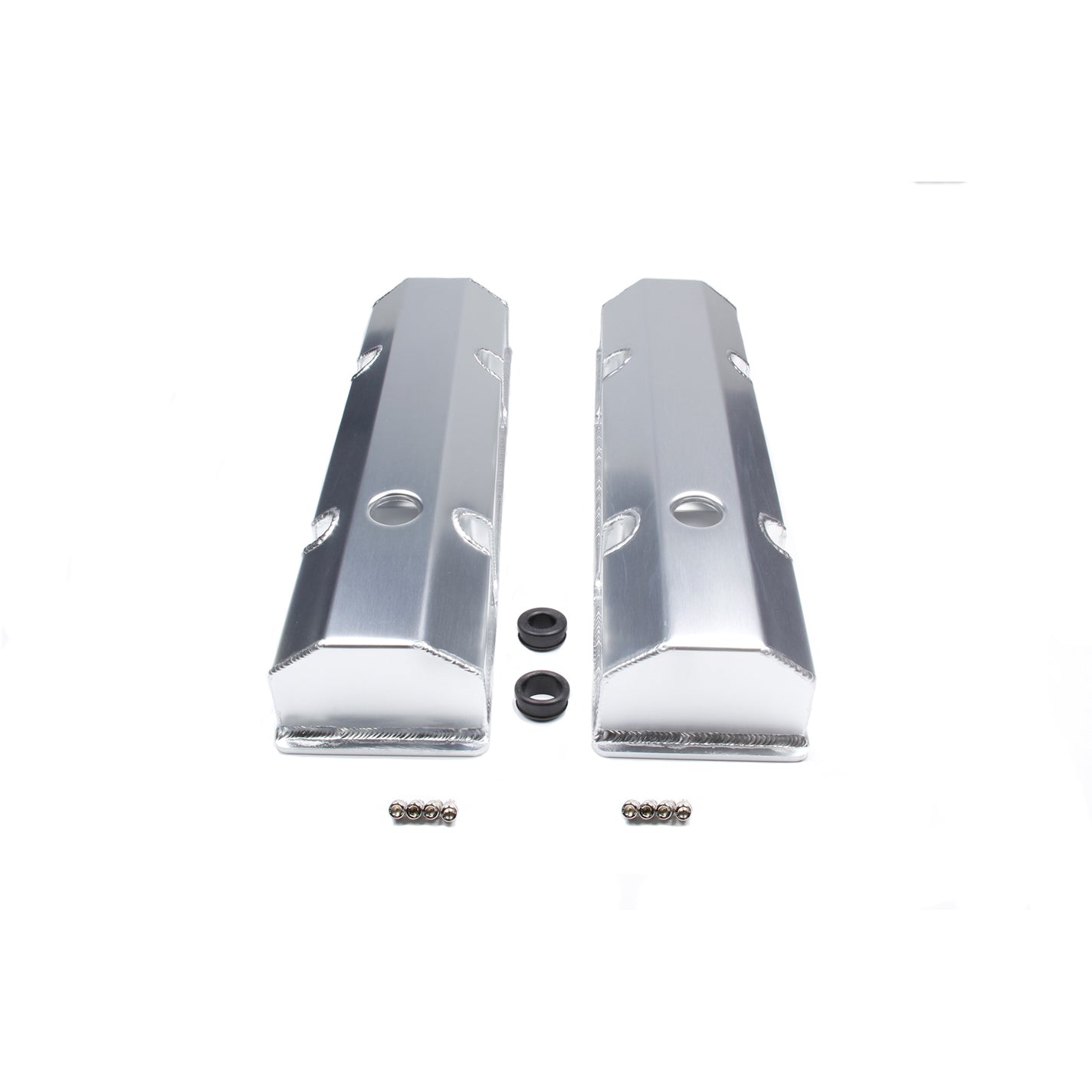 Racing Power Tall Valve Cover - 3.5 in Height - Flat Top - Fabricated - Clear Anodized - Small Block Chevy R6145 - Pair