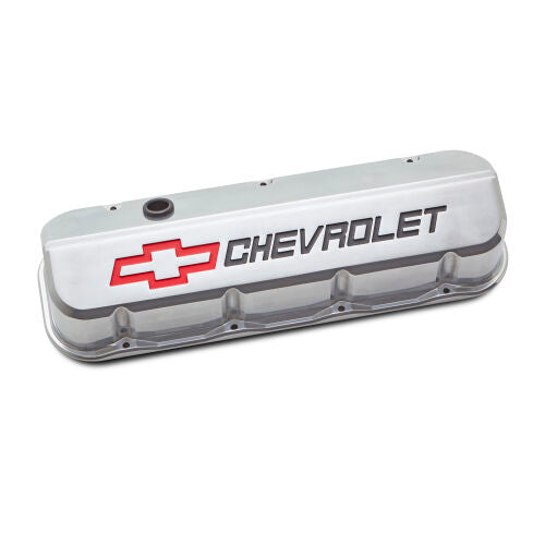 Proform Slant-Edge Tall Valve Cover - Baffled - Breather Hole - Recessed Chevrolet Logo - Polished - Big Block Chevy (Pair)