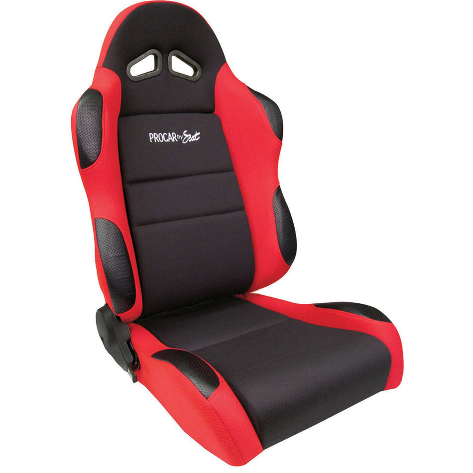 ProCar Sportsman Racing Seat - Right Side - Black Velour Inside - Red Velour Wings and Bolsters