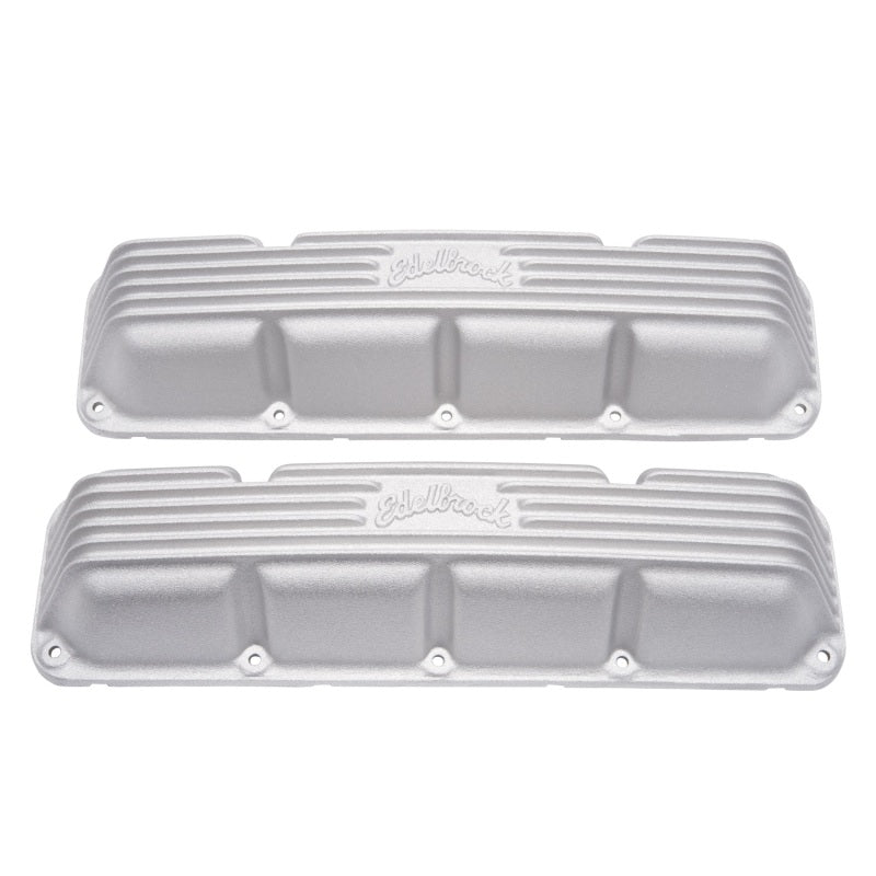 Edelbrock Classic Valve Covers Short Breather Hole Edelbrock Logo - Satin - AMC V8