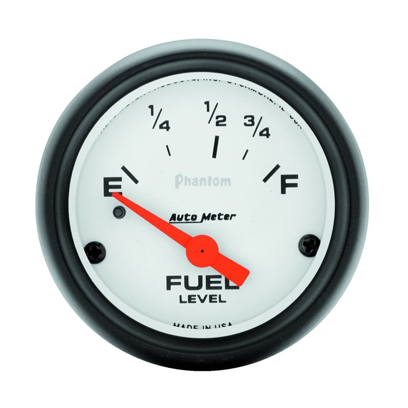 Auto Meter Phantom 73-10 ohm Fuel Level Gauge - Electric - Analog - Short Sweep - 2-1/16 in Diameter - White Face