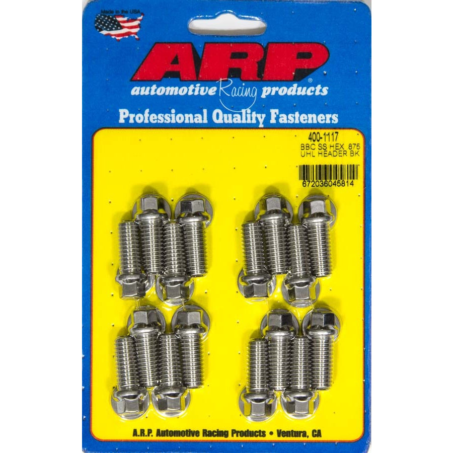 ARP Header Bolt - 3/8-16 in Thread - 0.875 in Long - Hex Head - Polished - Universal - Set of 16