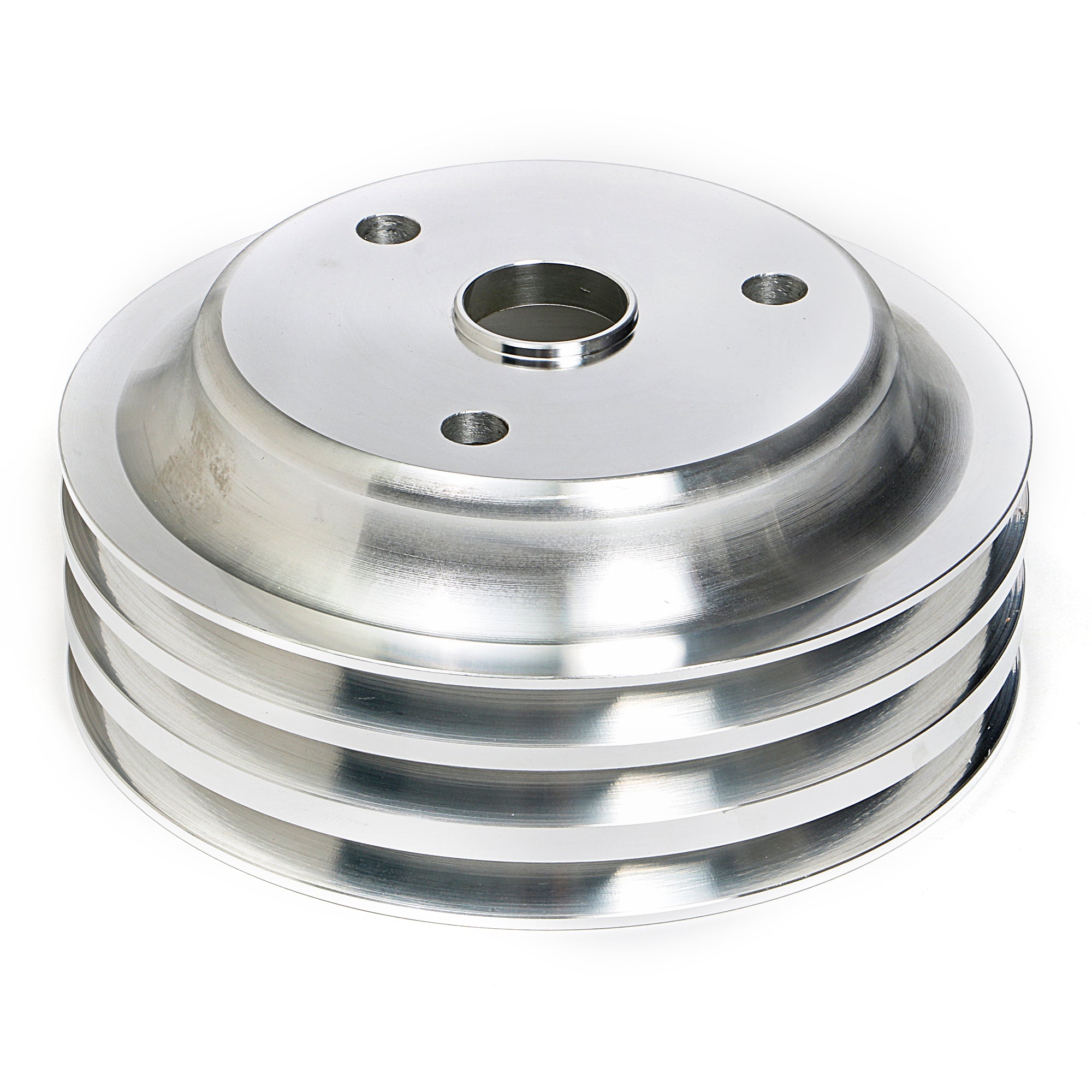 Trans-Dapt V-Belt 3 Groove Crankshaft Pulley - 6.563 in Diameter - Machined Aluminum - Long Water Pump - Small Block Chevy