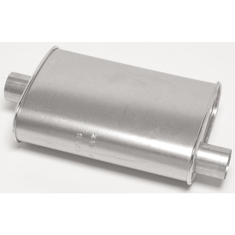 Thrush Thrush Turbo Muffler - 2-1/4 in Offset Inlet - 2-1/4 in Center Outlet - 14 x 4-1/4 x 9-3/4 in Oval - 18-1/2 in Long