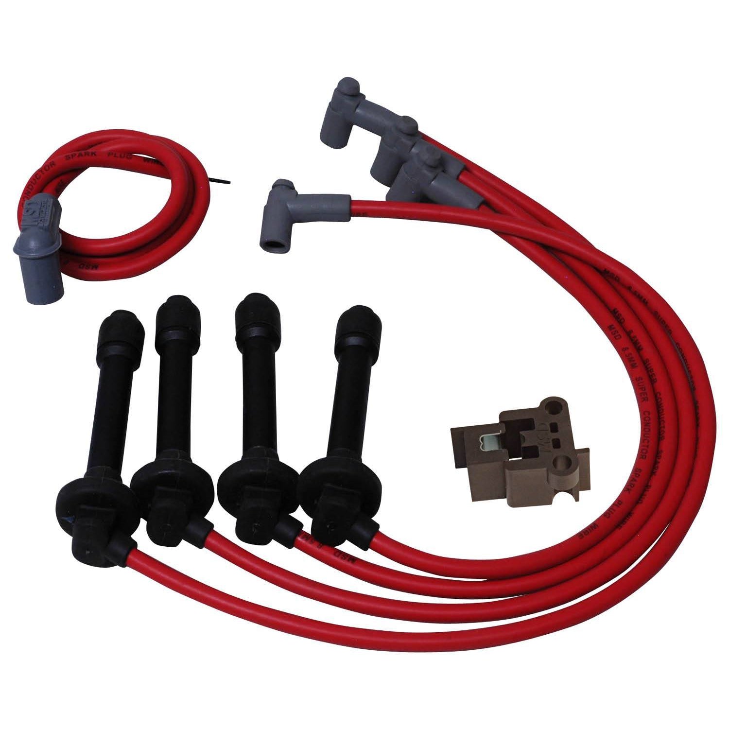 MSD Super Conductor Spiral Core 8.5 mm Spark Plug Wire Set - Red - Factory Style Boots / Terminals - Honda B-Series 35359