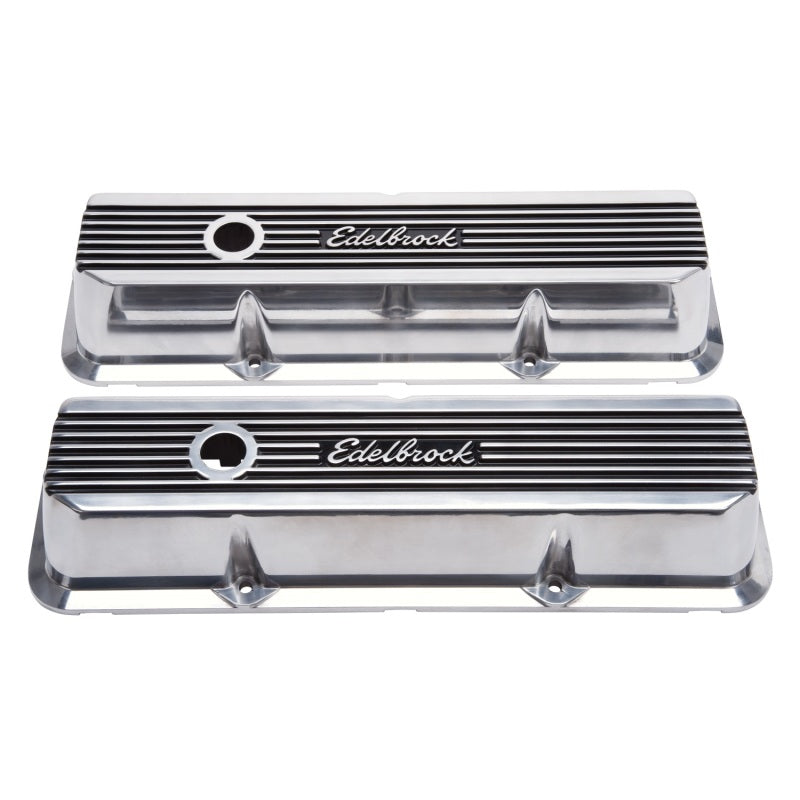 Edelbrock Elite II Valve Covers Short Breather Hole Edelbrock Logo - Aluminum