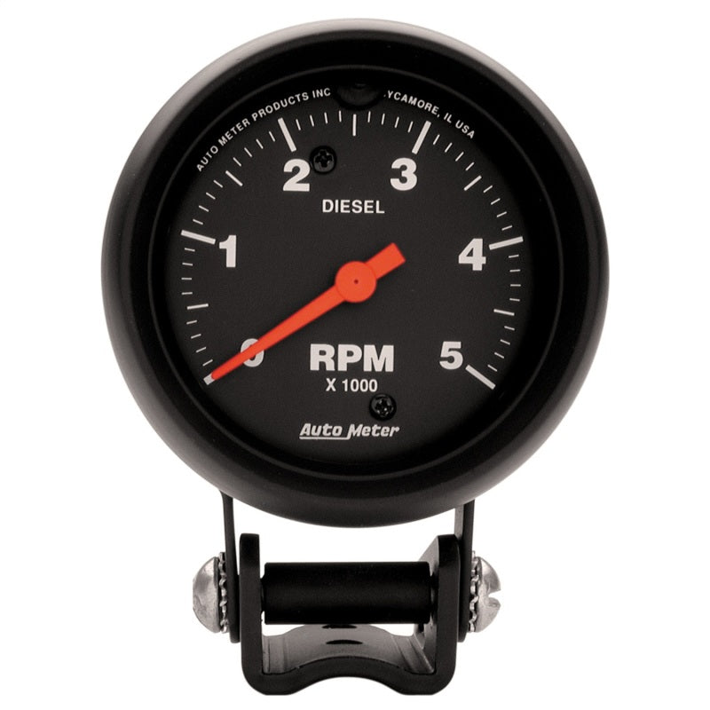 Auto Meter Z-Series 5000 RPM Tachometer - Electric - Analog - 2-5/8 in Diameter - Pedestal Mount - Black Face