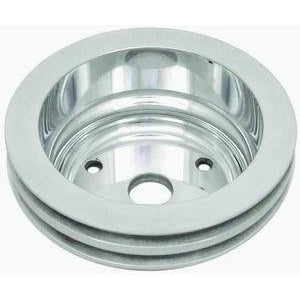 Racing Power V-Belt 2 Groove Crankshaft Pulley - 6.594 in Diameter - Polished Aluminum - Long Water Pump - Small Block Chevy