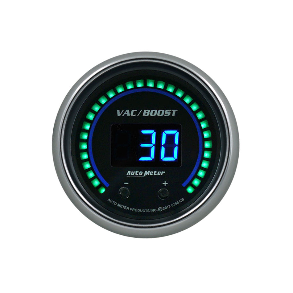 Auto Meter Cobalt Elite Boost/Vacuum Gauge - Digital - Electric - 0-1600 PSI/0-110 Bar - 2-1/16" - Black Face