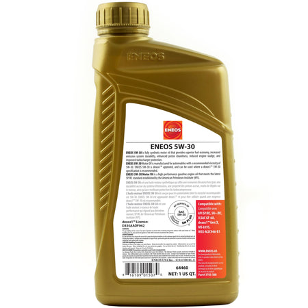 Eneos Full Synthetic Oil Dexos 1 Case 5w30 12 X 1 Quart