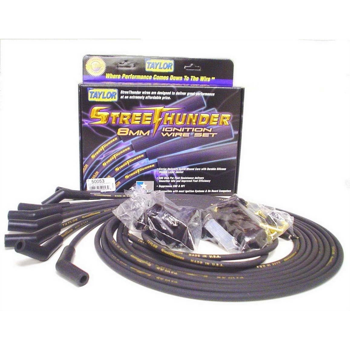 Taylor Cable Products StreeThunder Spark Plug Wire Set Spiral Core 8 mm Black - 135 Degree Plug Boots