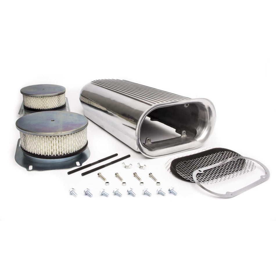 Racing Power Hilborn Style Scoop Air Cleaner Assembly 20" Long 5" Tall Dual 5-1/8" Carb Flanges - Aluminum