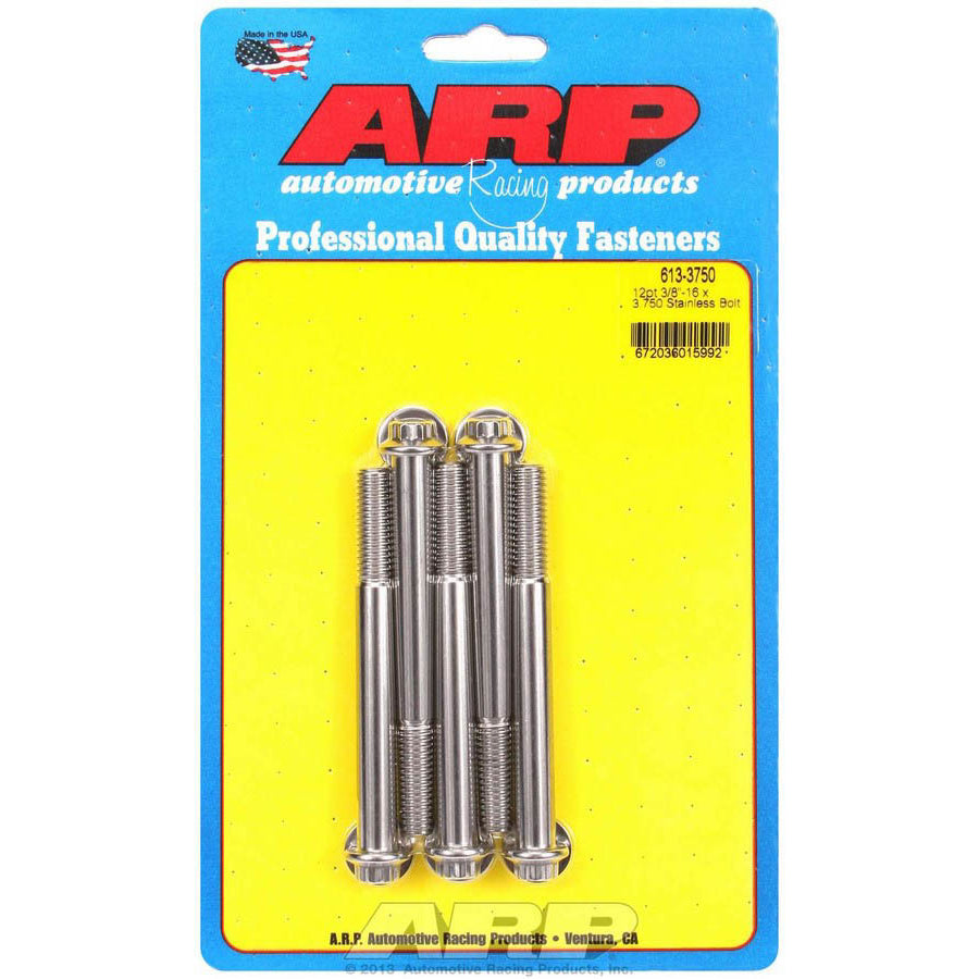 ARP Bolt - 3/8-16" Thread - 3.750" Long - 3/8" 12 Point Head - Stainless - Polished (Set of 5)