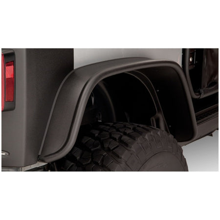 Bushwacker Flat Style Front / Rear Fender Flare - 9.5 in Wide Front - 4.75 in Wide Rear - Black - Jeep Wrangler JK 2007-14