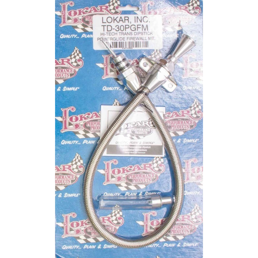 Lokar Hi-Tech Transmission Dipstick - Firewall Mount - Flexible - Braided Stainless Housing - Aluminum - Natural - Powerglide