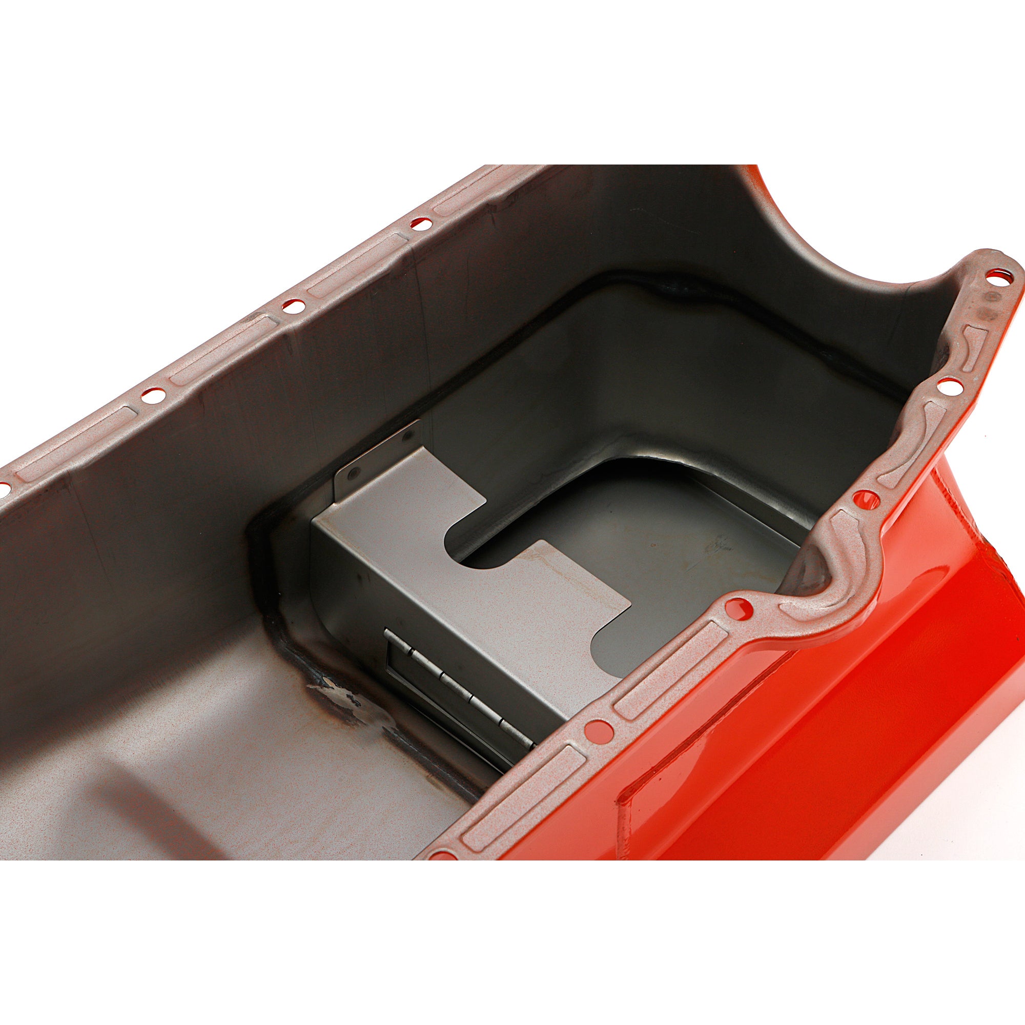 Trans-Dapt Street / Strip Rear Sump Oil Pan - 7 Quart - 8.25 in Deep - Orange Paint - 2 Piece Seal - Small Block Chevy 9726