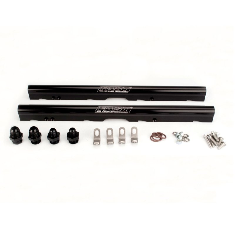 F.A.S.T. LASXRT Fuel Rail - 8 AN Female O-Ring Inlets - 8 AN Female O-Ring Outlets - Hardware Included - Aluminum - Black
