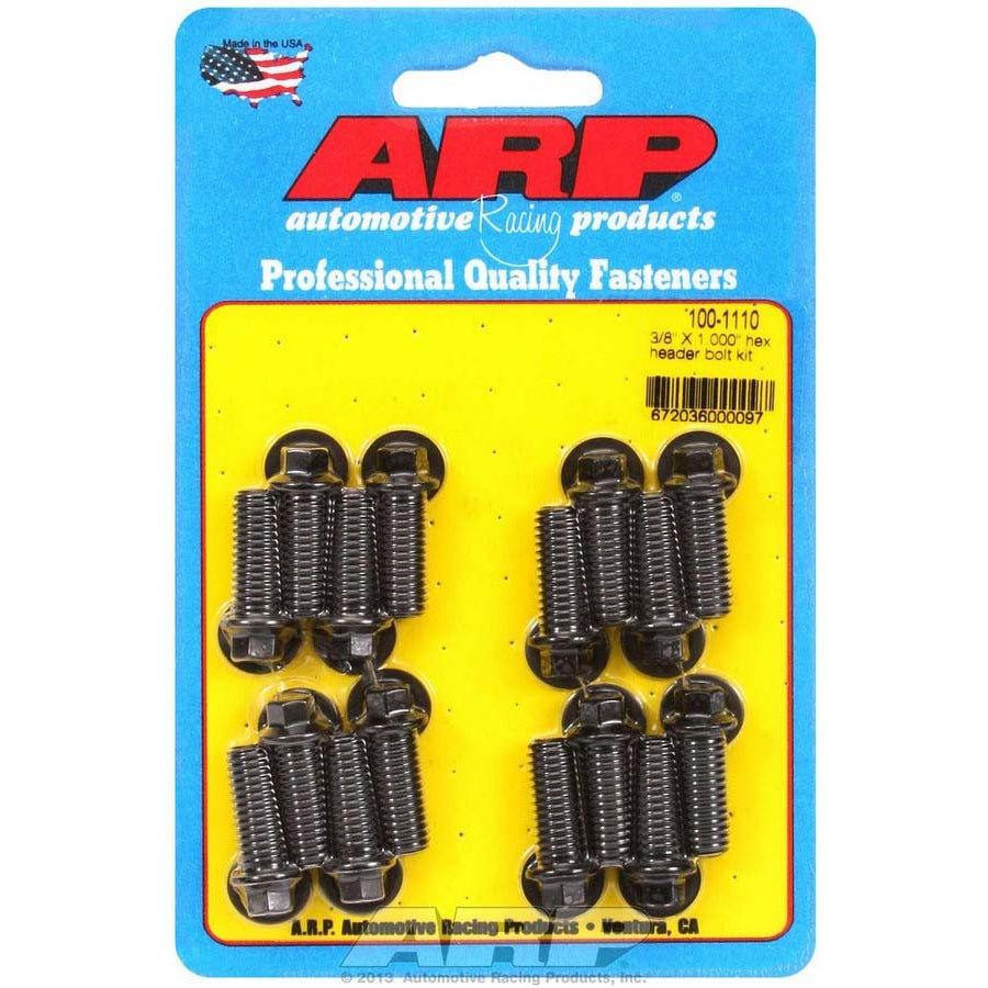 ARP Header Bolt - 3/8-16 in Thread - 1 in Long - Hex Head - Chromoly - Black Oxide - Universal - Set of 16