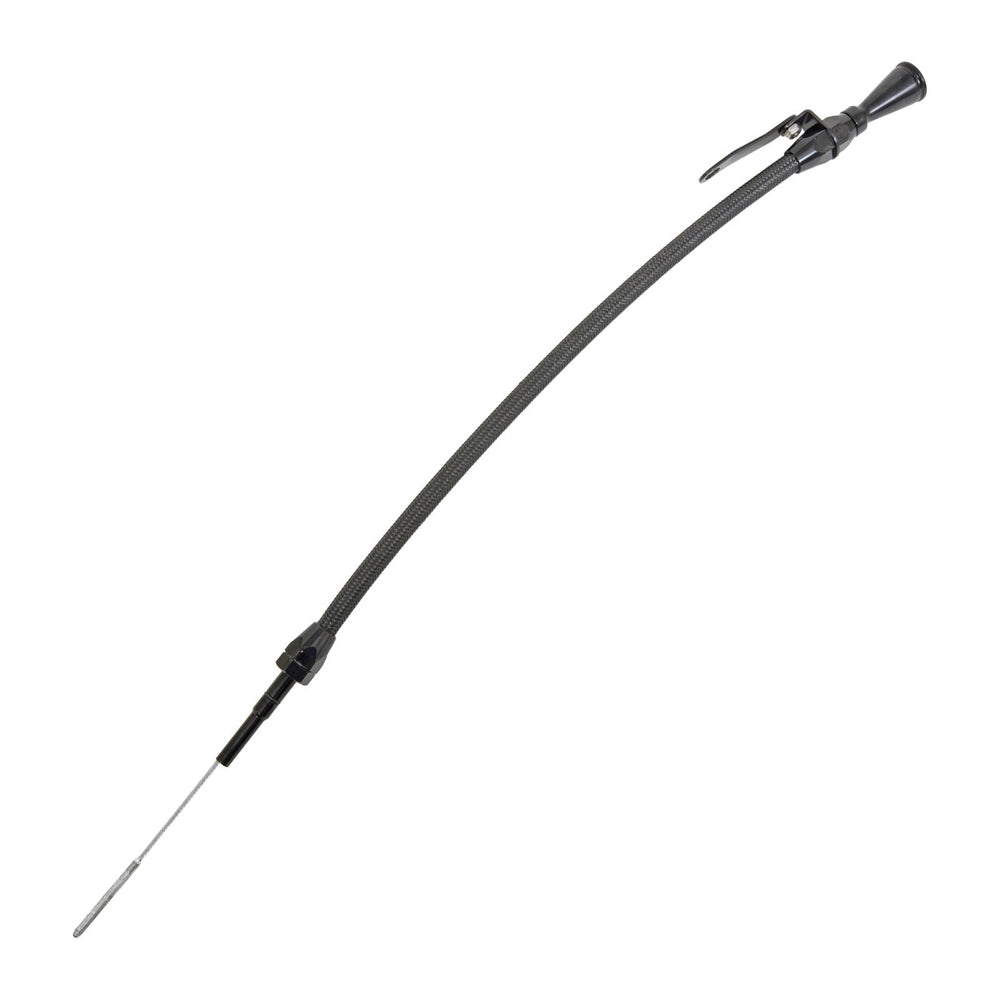 Lokar OIl Dipstick - Block Mount - Braided Stainless Housing - Black - GM LS-Series - Chevy Cars 1997-2016