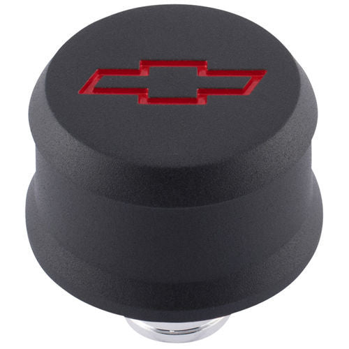 Proform Push-In Slant-Edge Breather - 1-1/4 in Hole - Recessed Red Bowtie Logo - Black Crinkle Powder Coat