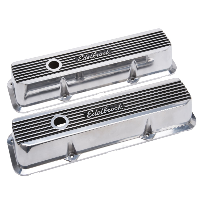Edelbrock Elite II Valve Covers Short Breather Hole Edelbrock Logo - Aluminum