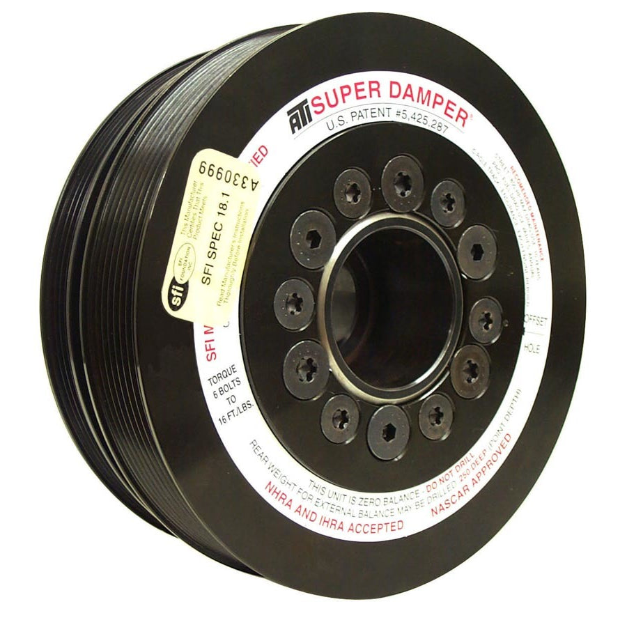 ATI Serpentine SFI 18.1 Super Damper - 7.425 in OD - Black Oxide - Internal Balance - Small Block Chevy