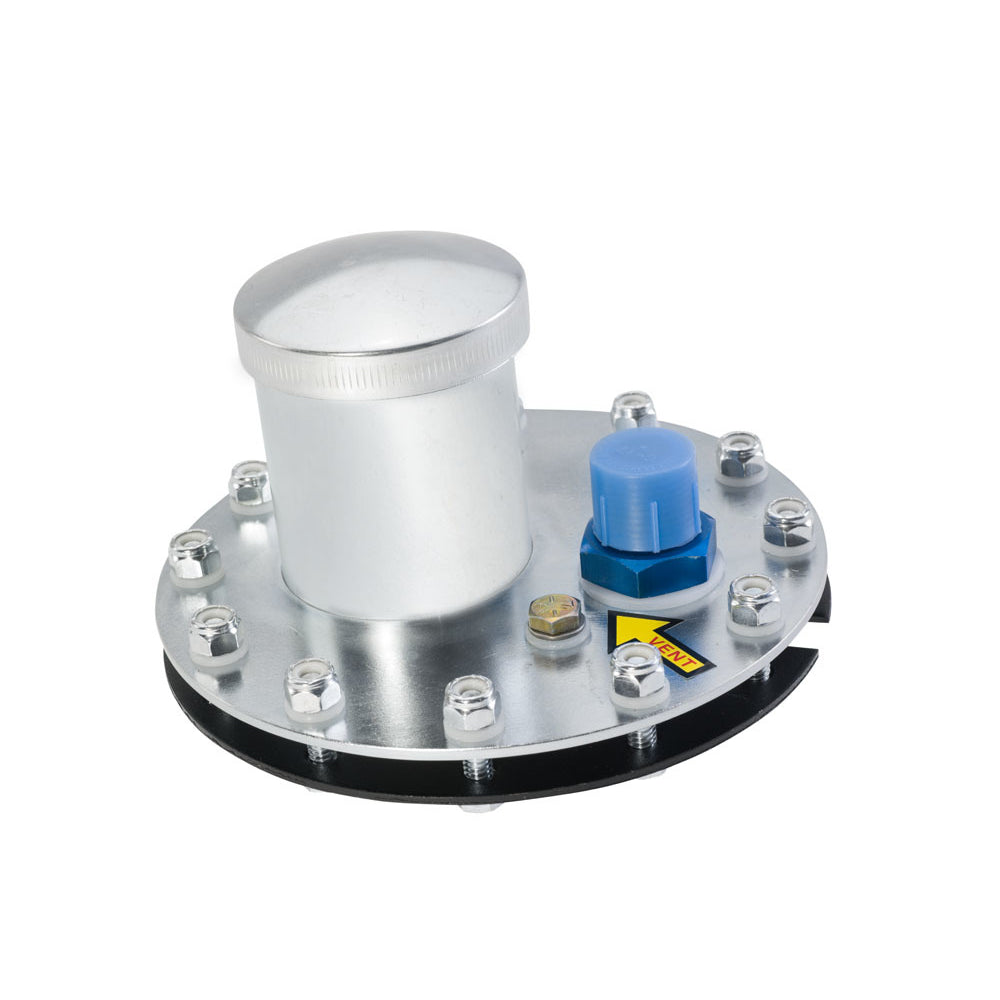 Jaz Products Twist Lock Cap Fuel Filler Cap Assembly Cell Mount Straight 2-1/4" OD Neck 12-Bolt Flange - Flapper