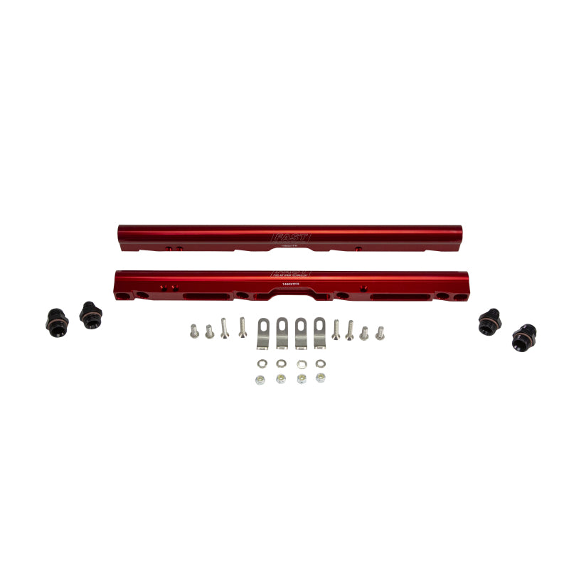 F.A.S.T LSX Fuel Rail Kit 8 AN Female O-Ring Inlets/Outlets Aluminum Red Anodize - Brackets/Fittings Included