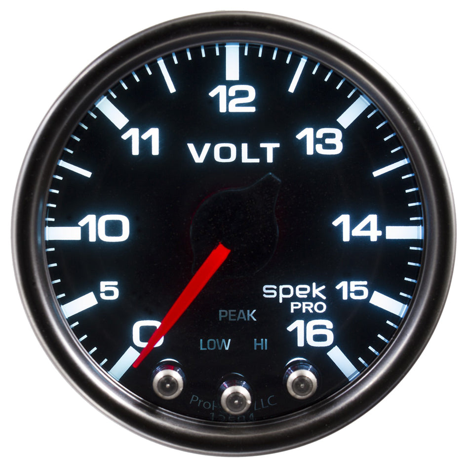 Auto Meter Spek-Pro Voltmeter - Stepper Motor - 0-18V - Electric - Analog - Full Sweep - 2-1/16" Diameter - Black Face