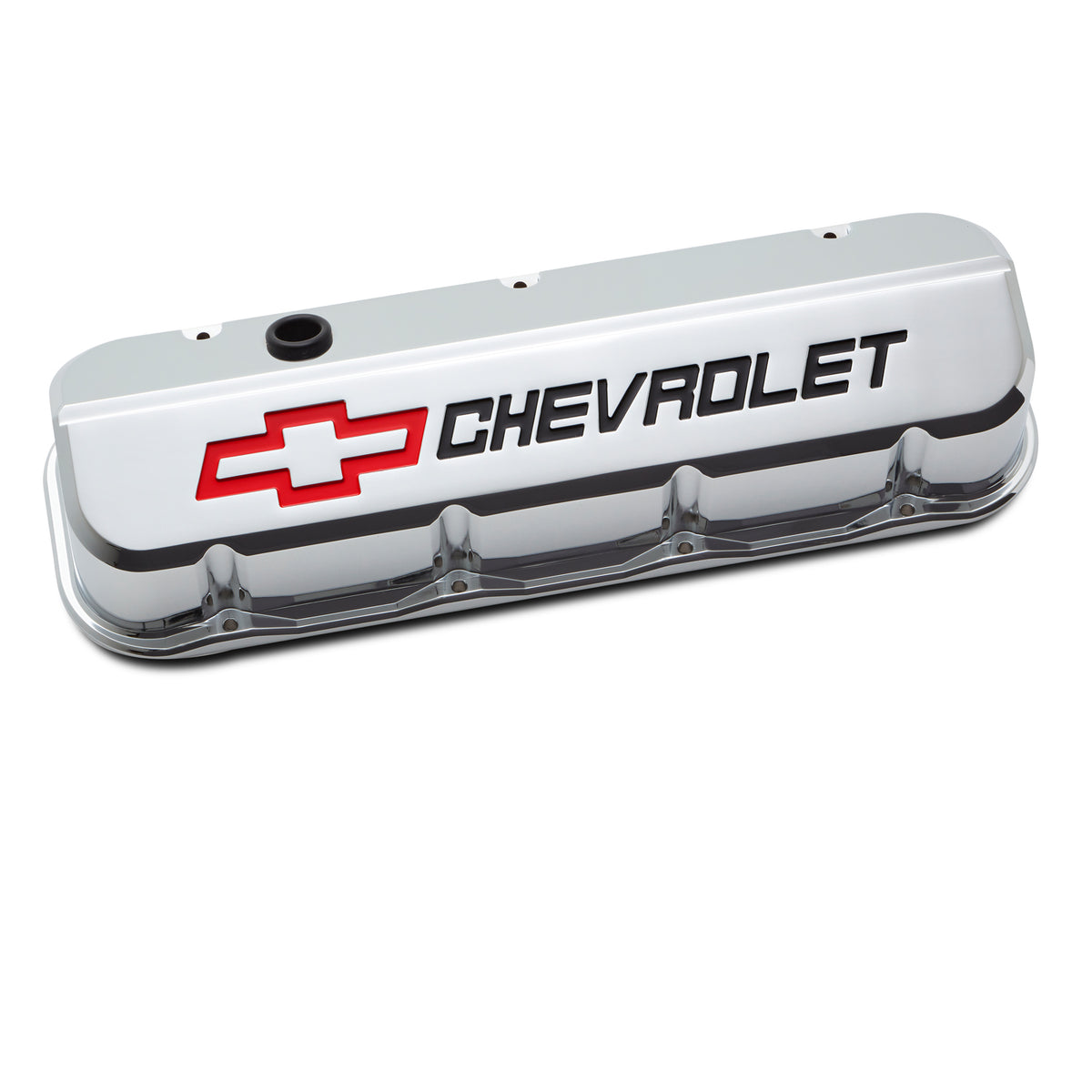 Proform Slant-Edge Tall Valve Cover - Baffled - Breather Hole - Recessed Chevrolet Logo - Chrome - Big Block Chevy (Pair)