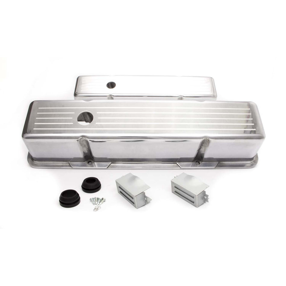 Racing Power Tall Valve Covers Breather Holes Ball Milled Aluminum - Polished