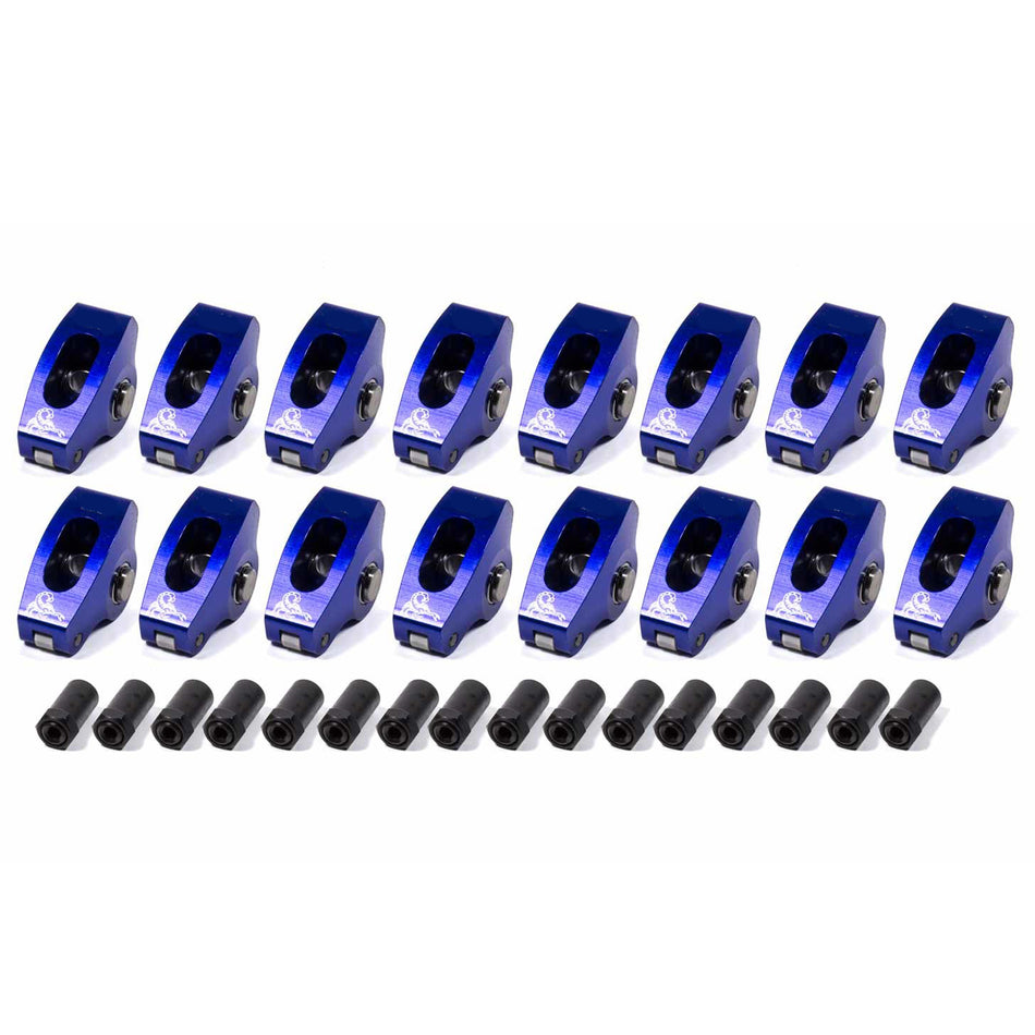 Scorpion Full Roller Rocker Arm - 3/8 in Stud Mount - 1.50 Ratio - Narrow Body - Self-Align - Blue Anodized - Small Block Chevy - Set of 16