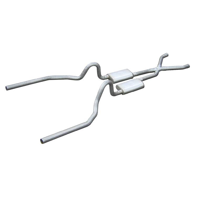 Pypes Crossmember-Back Exhaust System - 2-1/2" Diameter - 2-1/2" Tips - Stainless Ford Mustang 1971-73