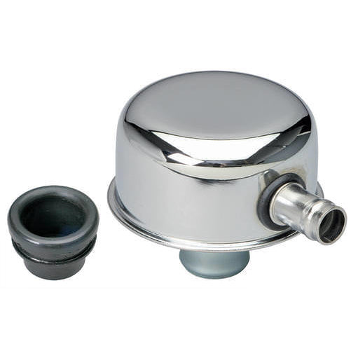 Trans-Dapt Push-In Round Breather - 1-1/4 in Hole - 5/8 in Hose Barb Fitting - Grommet Included - Chrome