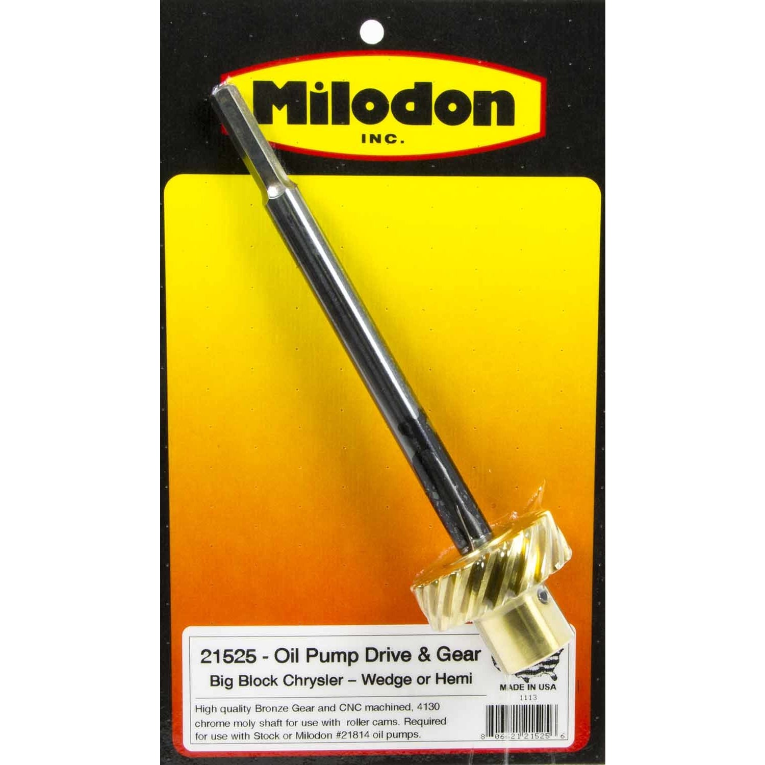 Milodon Oil Pump Drive Shaft - 7.875 in Long - Bronze Gear - Chromoly - Mopar B / RB-Series / 426 Hemi