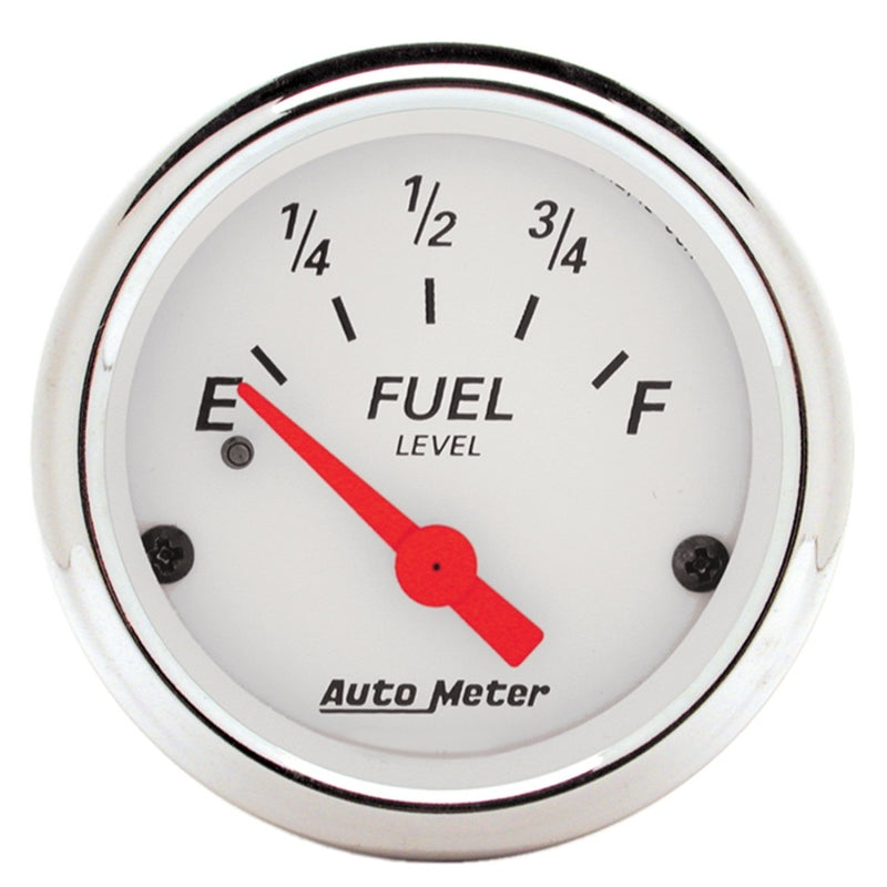 Auto Meter Arctic White 240-33 ohm Fuel Level Gauge - Electric - Analog - Short Sweep - 2-1/16 in Diameter - White Face