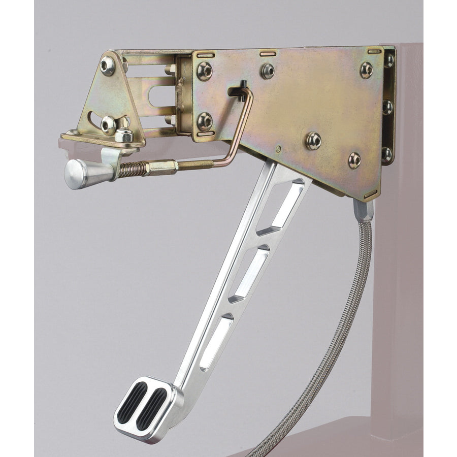 Lokar Parking Brake Pedal Assembly - Rubber Pads - Adjustable - Under Dash Mount - Brushed / Cadmium - Universal EFB-9003